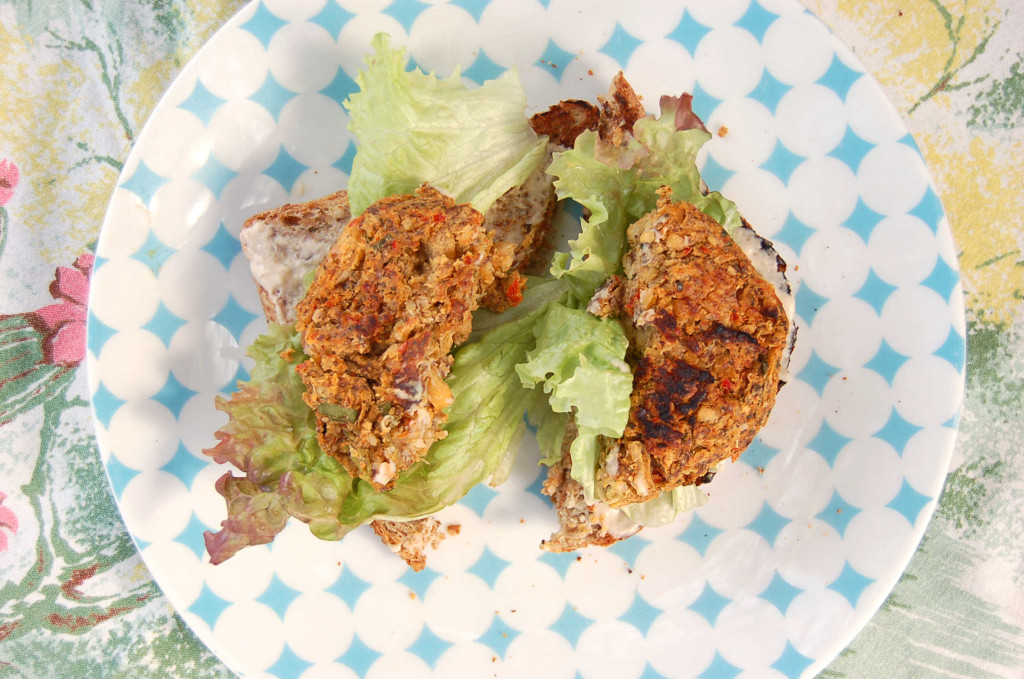 whole_food_plant_based_crab_cakes_half_blue_plate